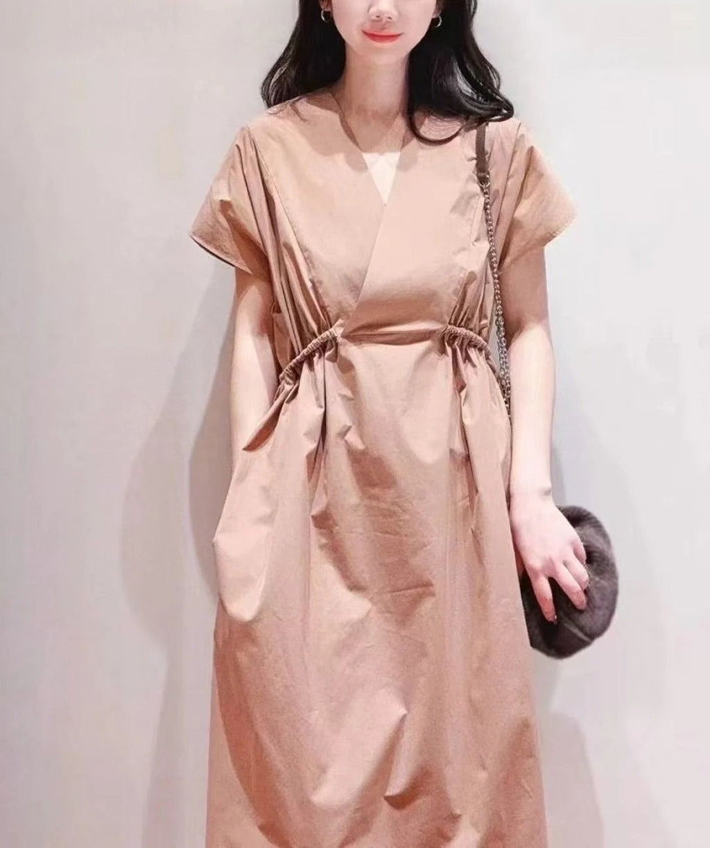 MAX MARA 25S V-NECK SHORT-SLEEVE RAGLAN DRESS 113