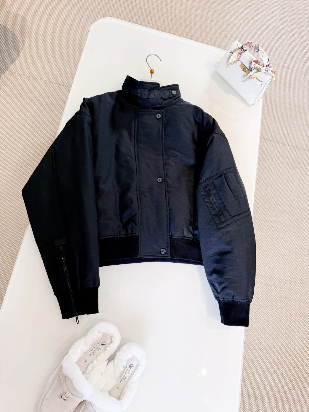 HERMES 25S QUILTED WINDJACKET WITH STAND COLLAR 308