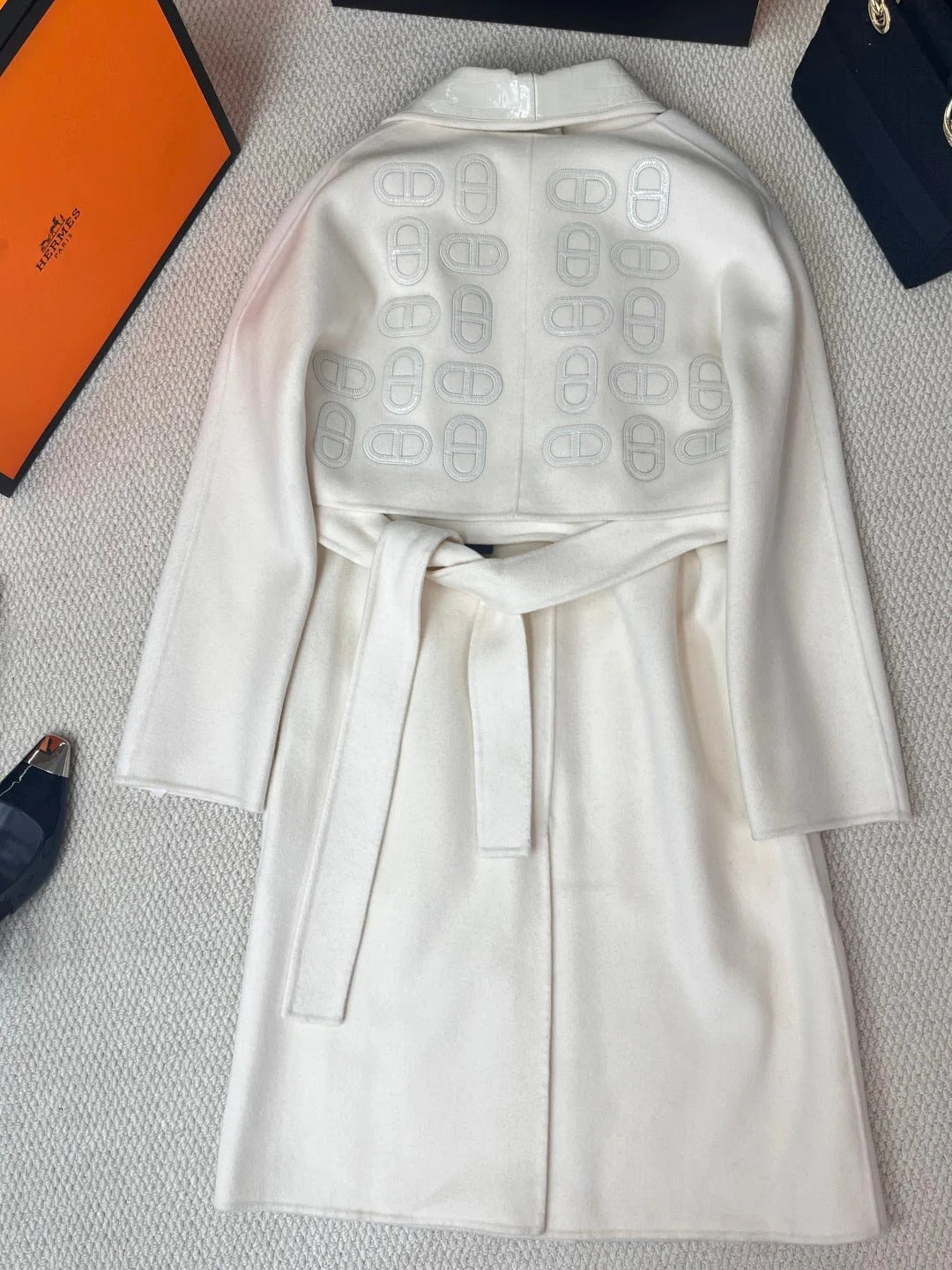 HERMES 25S LONG CASHMERE PIG-NOSE COAT 206