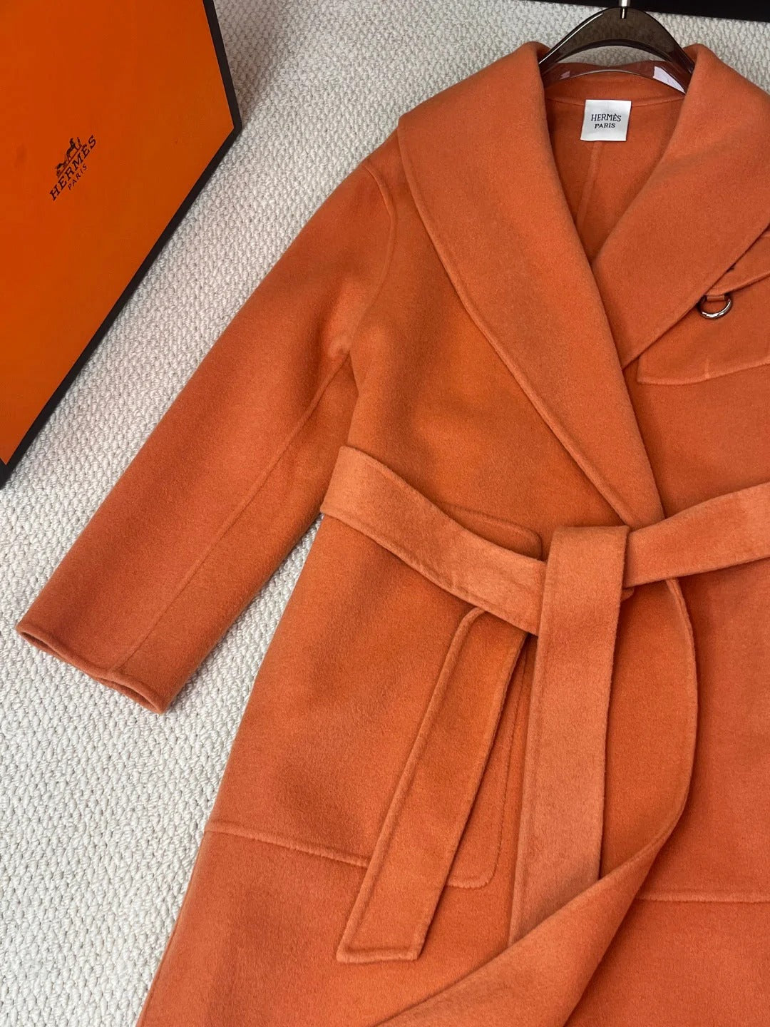 HERMES 25S LAPEL-COLLAR CASHMERE COAT 208