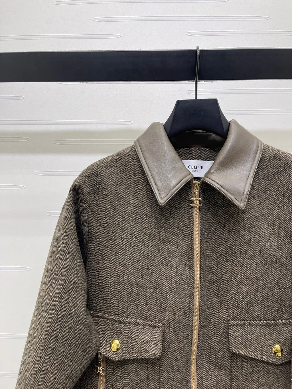 CELINE 25S PU LEATHER JACKET WITH LAPEL TRIM 0032