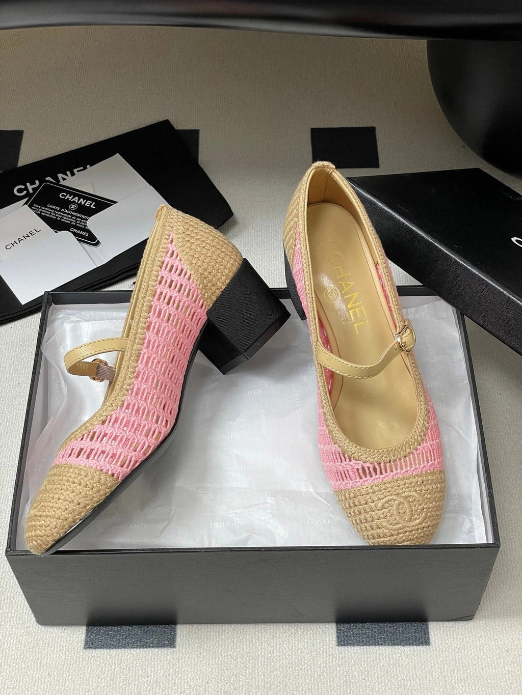 HIGH BALLET MARY JANE 50MM IN NATURAL BEIGE AND PINK RAFFIA