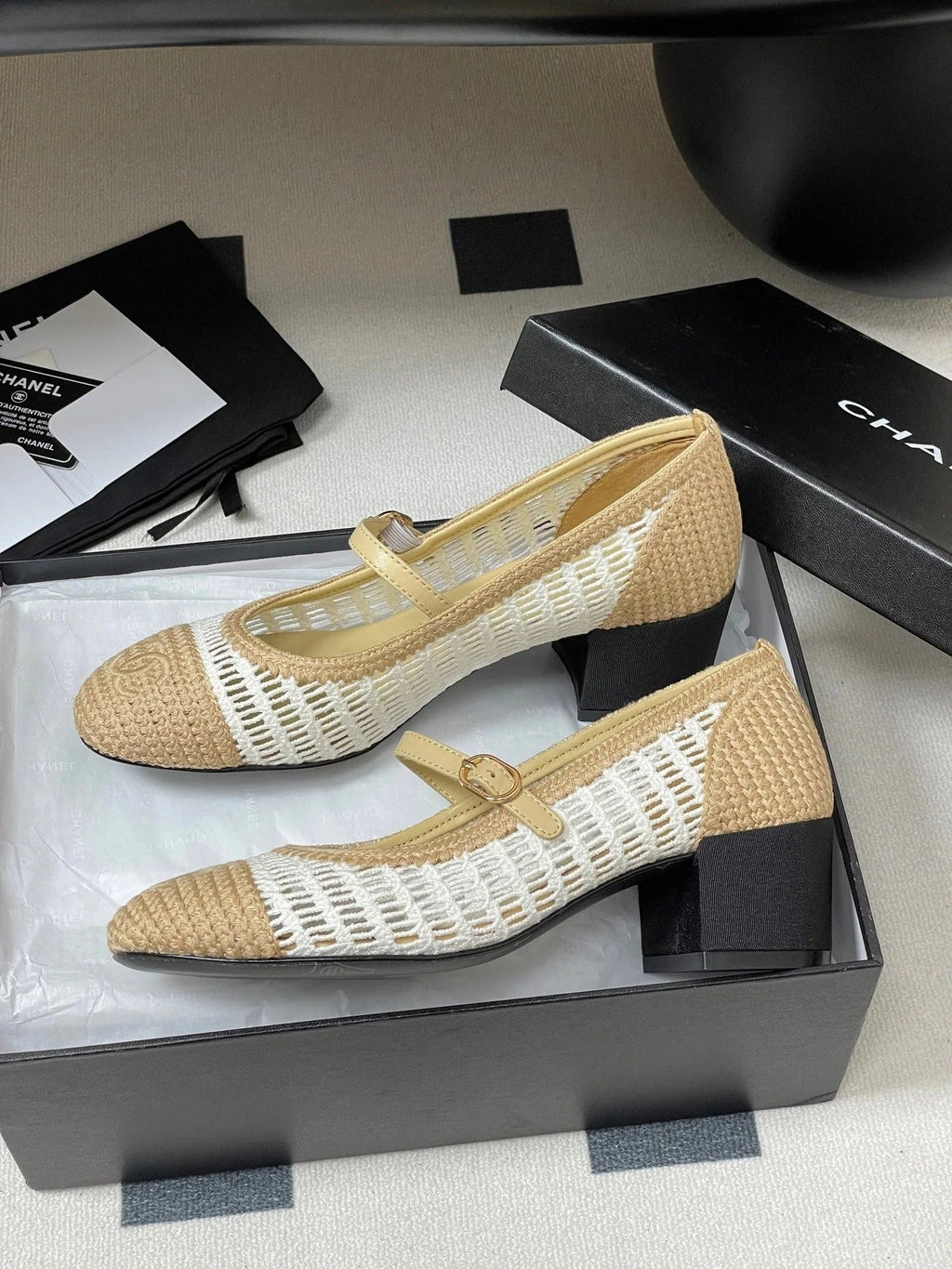 HIGH BALLET MARY JANE 50MM IN NATURAL BEIGE AND WHITE RAFFIA