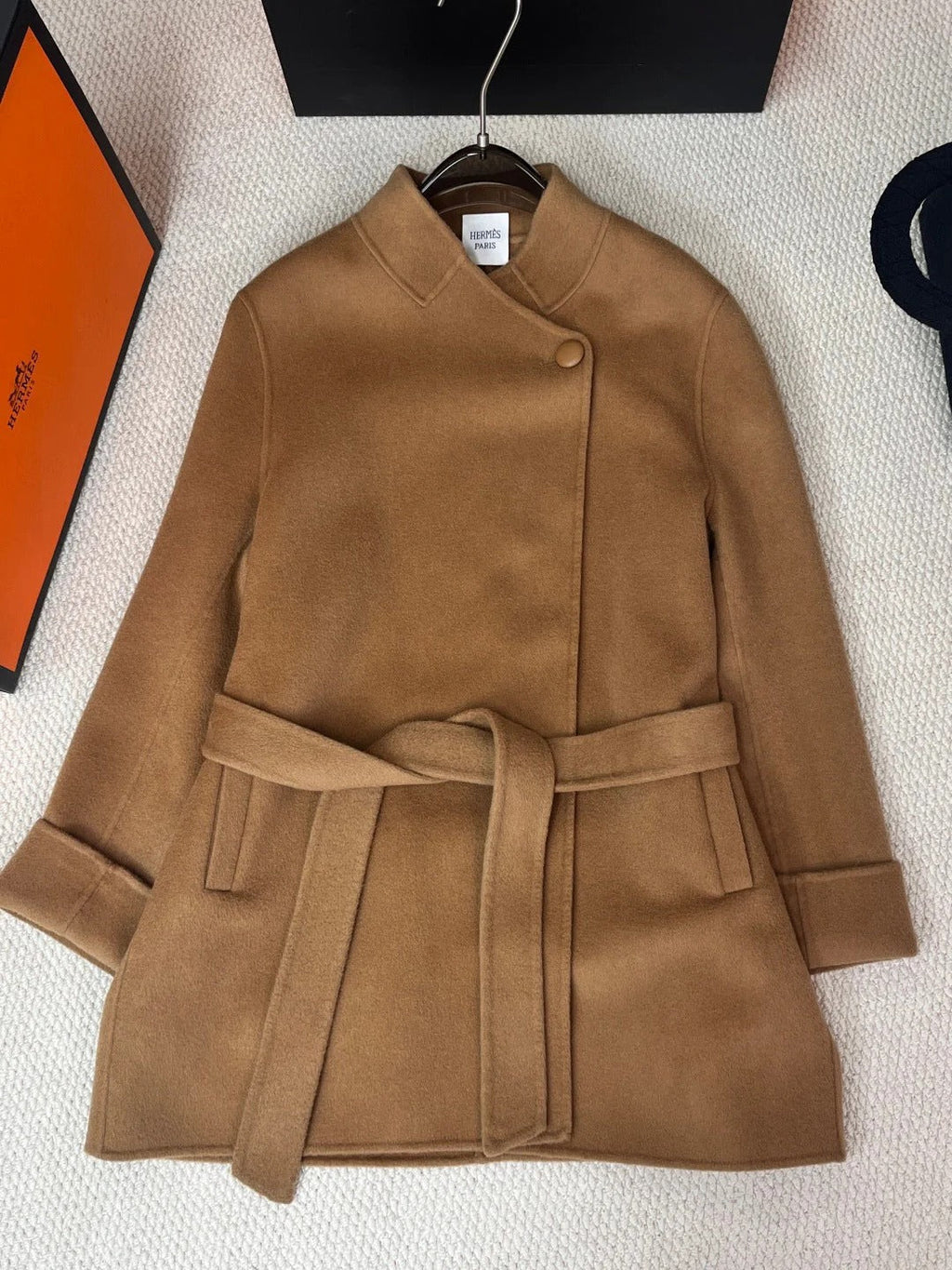 HERMES 25S STAND-COLLAR CASHMERE COAT 207