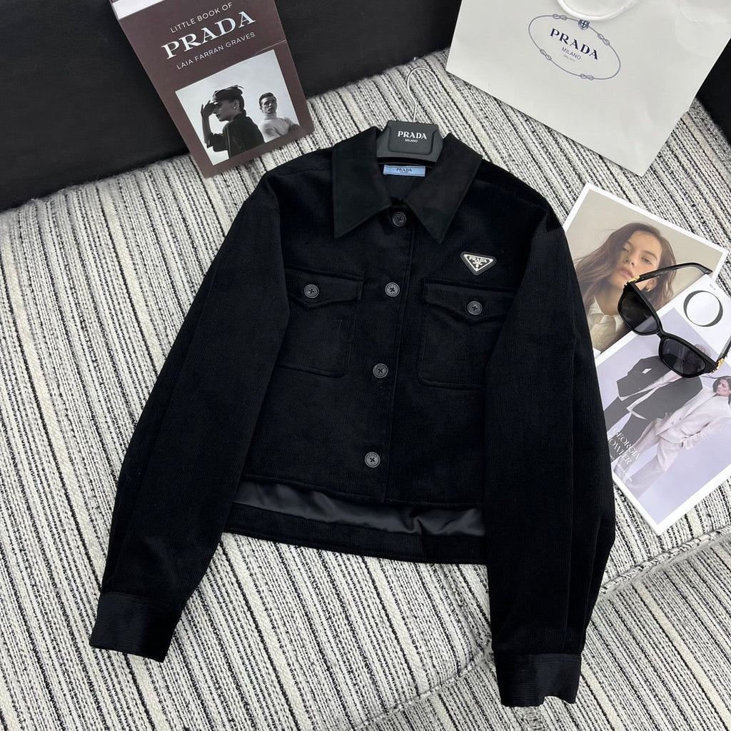 PRADA 25S VELVET-COLLAR SHIRT JACKET 337