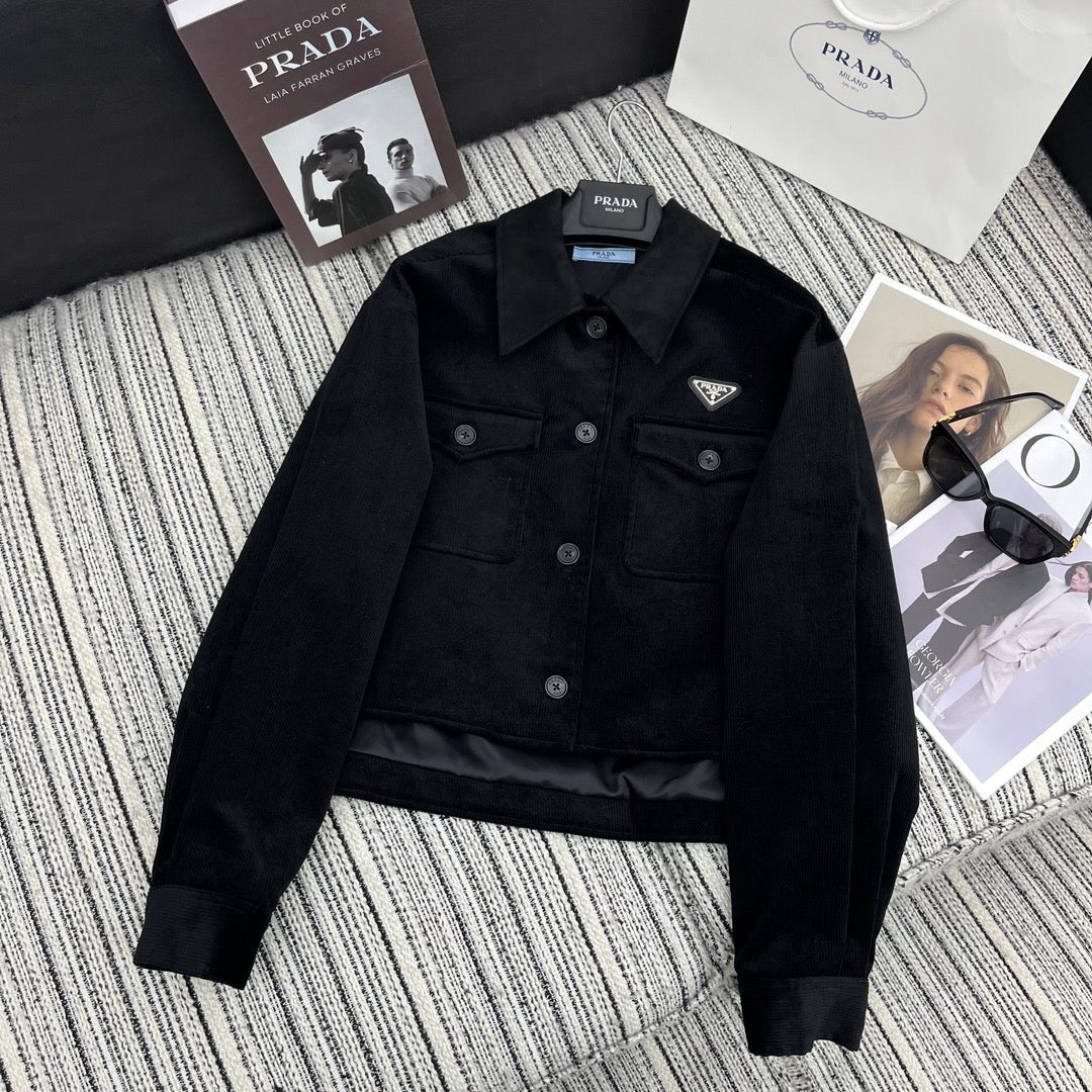 PRADA 25S VELVET-COLLAR SHIRT JACKET 337