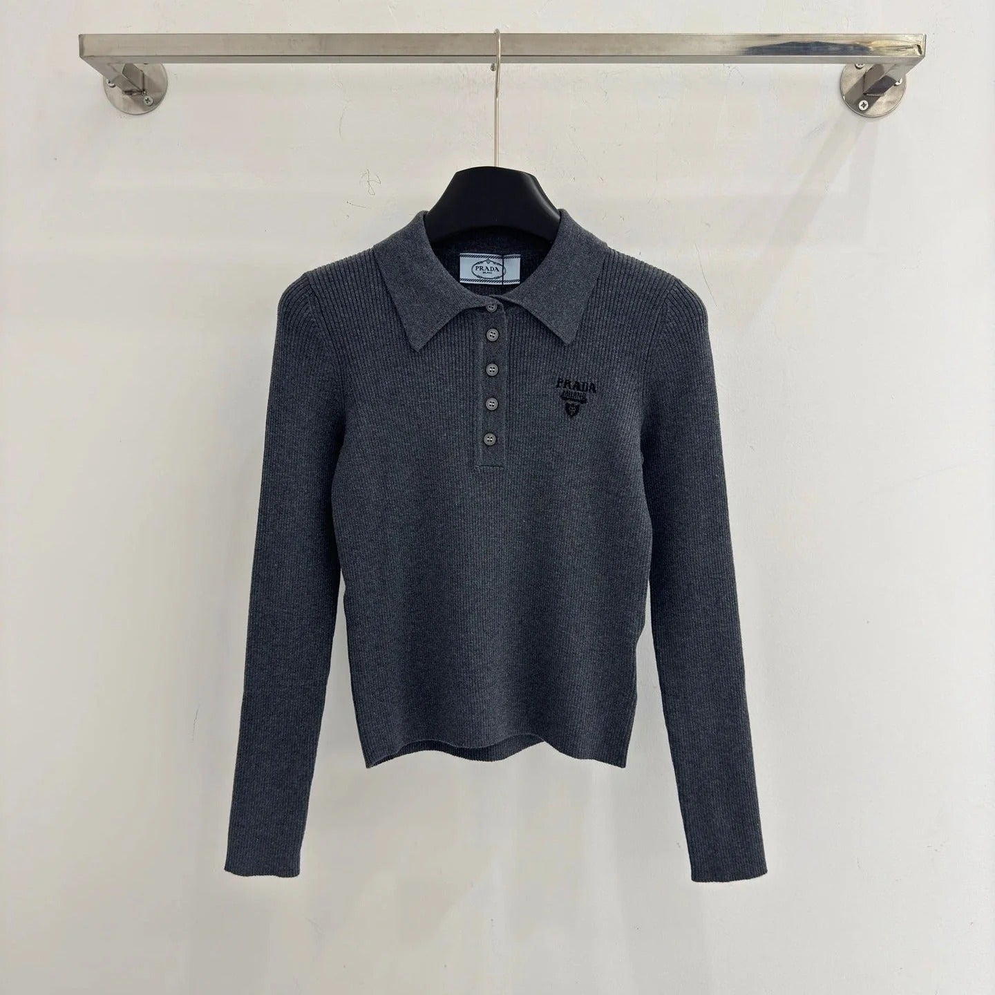 PRADA 25S LONG-SLEEVE KNITTED POLO SHIRT 295