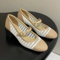 HIGH BALLET MARY JANE 50MM IN NATURAL BEIGE AND WHITE RAFFIA