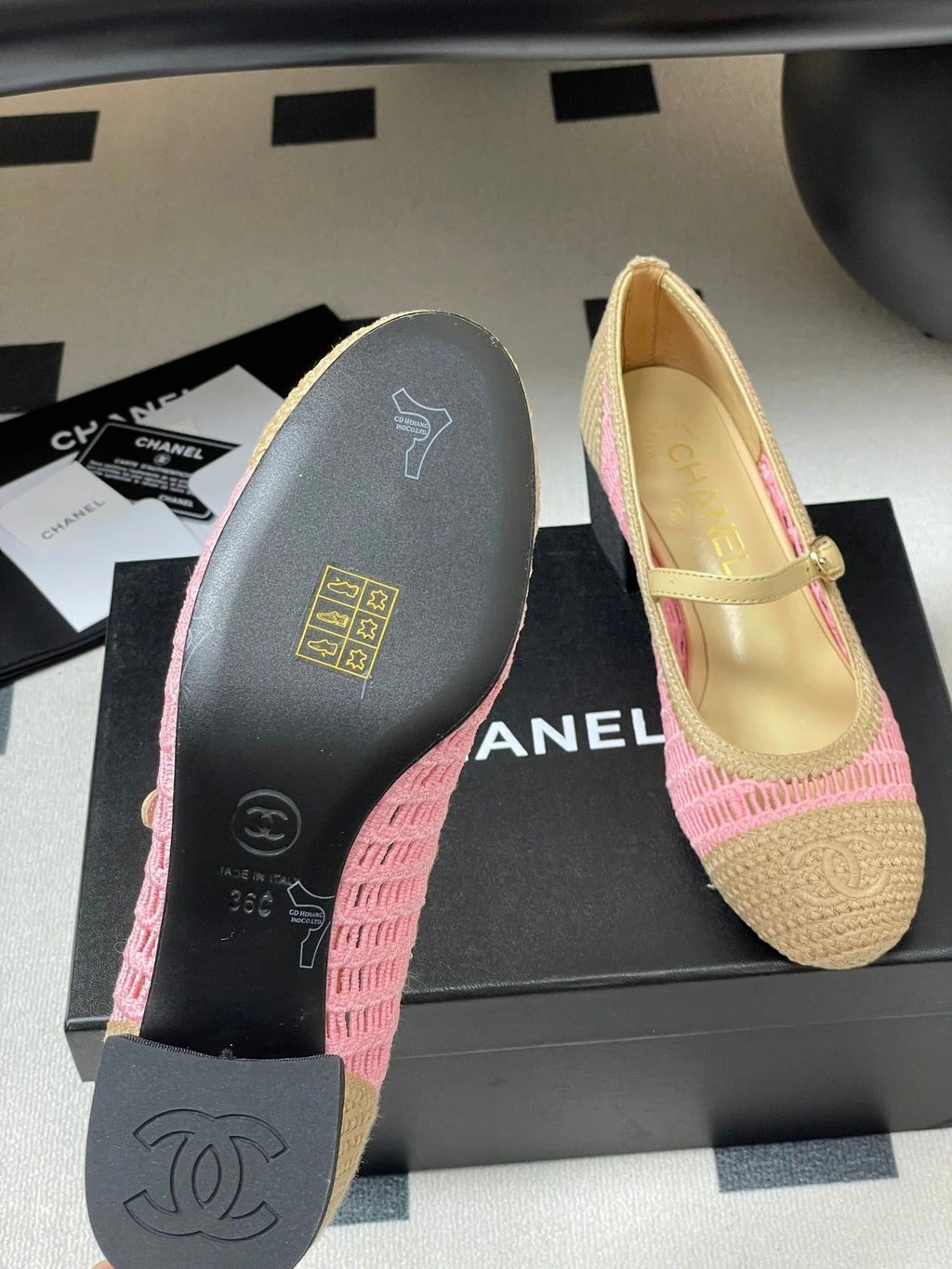 HIGH BALLET MARY JANE 50MM IN NATURAL BEIGE AND PINK RAFFIA