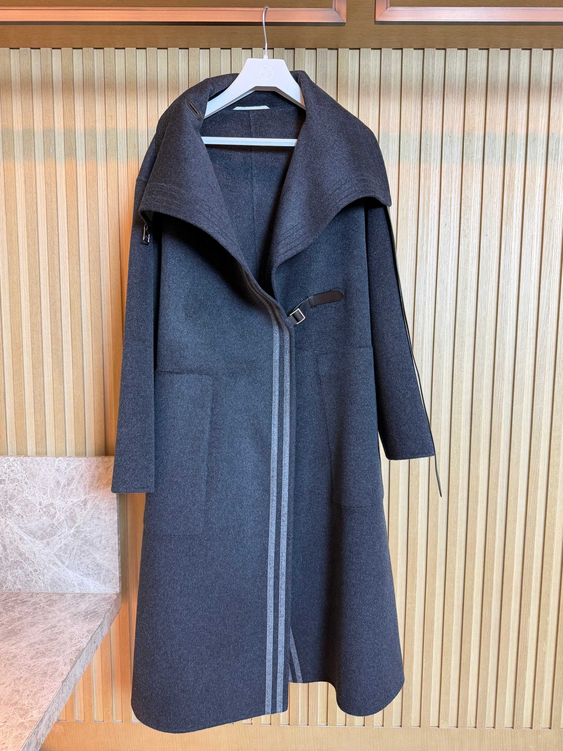 HERMES 25S LONG STAND-COLLAR CASHMERE COAT 317