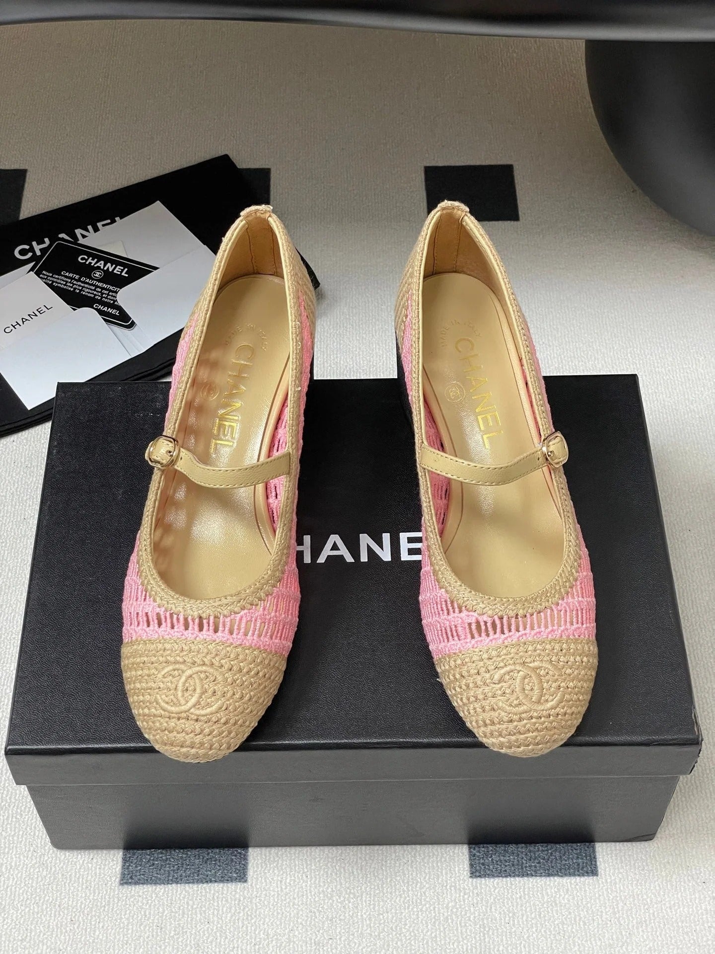 HIGH BALLET MARY JANE 50MM IN NATURAL BEIGE AND PINK RAFFIA