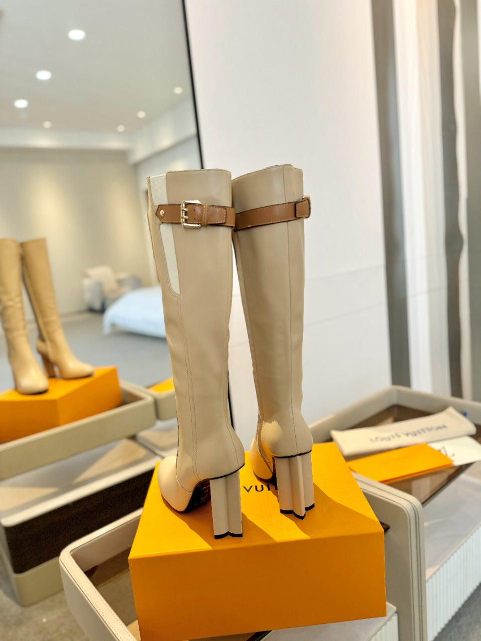 LV Donna High Boot 9.5 Beige Calfskin 573882