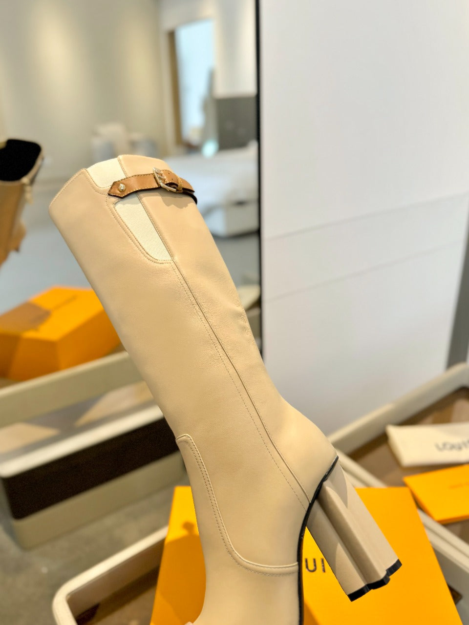 LV Donna High Boot 9.5 Beige Calfskin 573882