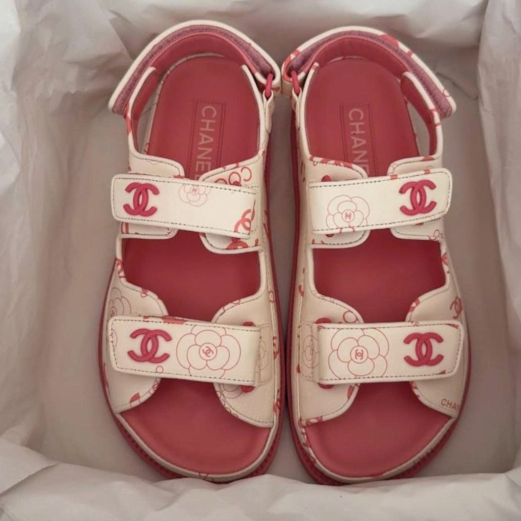 CC Dad Sandals Monogram CC Pink White Leather